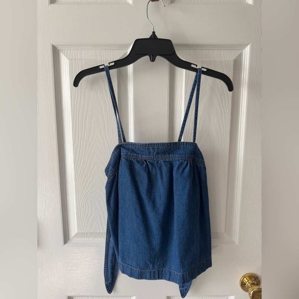 Madewell Women’s Denim Convertible Tie-Back Linen Blend Top in Alberta Wash S